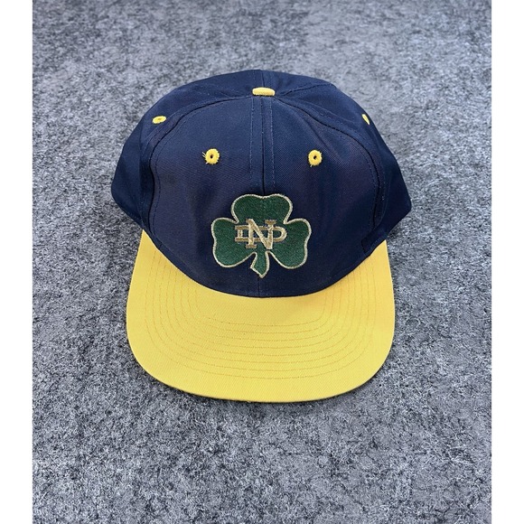 Other - Vintage Notre Dame Logo 7 Snapback Hat Cap Script Spellout Shamrock Navy Yellow